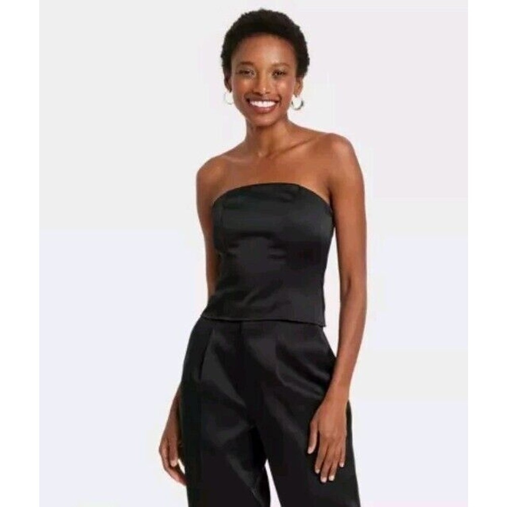 Wild Fable Womens Slim Fit Party Bustier Tube Top Black Satin XXS 6190